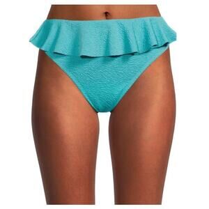 NEW Time & Tru High‎ Waist Ruffle Cheeky Bikini Swim Bottom Aqua Blue 2X 20W-22W